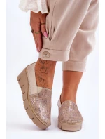 Skórzane Tenisówki Na Koturnie Maciejka 5814A-10 Beżowe