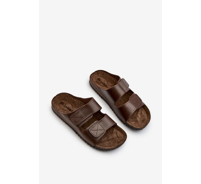 Pohodlné pánské žabky s zipy  tmavě hnědé model 21665802 - Inblu