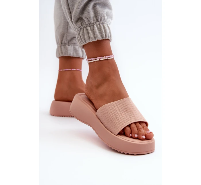 Klapki Damskie Na Platformie I Koturnie Różowe Vimarils Klapki Damskie Na Platformie I Koturnie Różowe Vimarils