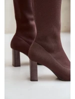 Kozaki Ze Skarpetkową Cholewką Za Kolano Na Słupku Brązowe Esanira Kozaki Ze Skarpetkową Cholewką Za Kolano Na Słupku Brązowe Esanira