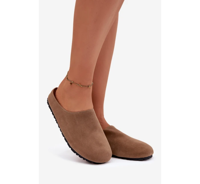 Dámské pantofle z eko semiše Khaki Kalvess