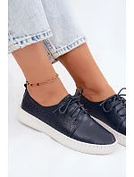 Dámské otevřené polobotky na šněrování tmavě modré model 22133930 - Boto