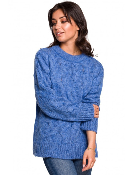 BK038 Pletený plisovaný sveter - modrý