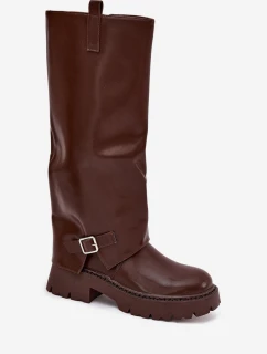 Dámske zateplené čižmy s prackou Fiorae - čokoládová, eko semiš