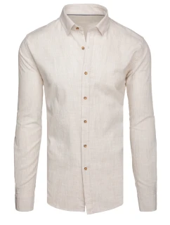 Pánská košile s jemným proužkem a dlouhým rukávem béžová Dstreet DX2655