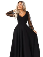 LORETTA dlouhé šaty s rukávy a výstřihem černé model 21791763 - numoco