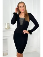 Pletené šaty s kožešinou na model 19062266 černé - K-Fashion Pletené šaty s kožešinou na model 19062266 černé - K-Fashion