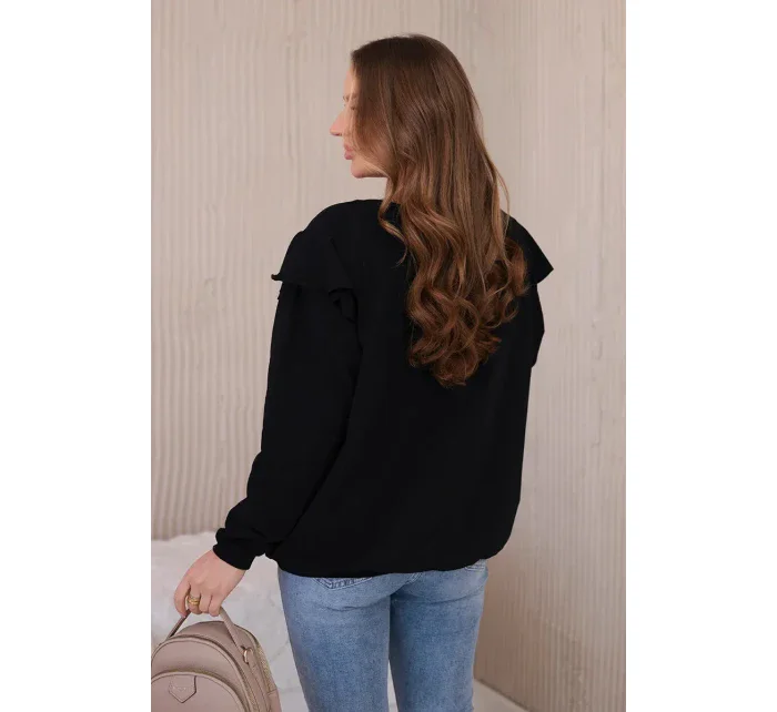 Bavlněná halenka s volánky na ramenou černý