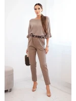 Dámské viskózové kalhoty s páskem a model 21407251 nohavicemi fango - K-Fashion