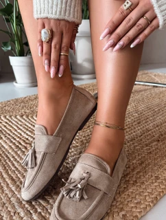 Dámské mokasíny s podrážkou a třásněmi Béžové model 21919048 - Boto