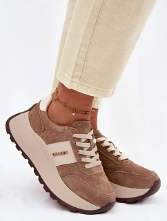 Dámské tenisky na platformě z přírodního semiše tmavě béžové model 22100216 - Boto