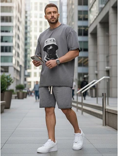 Pánska letná tepláková súprava s potlačou šedá FashionStreet AX0817