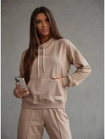 Béžová dámska tepláková súprava - mikina so stojačikom a nohavice (82162)