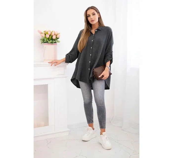 Bavlnená mušelínová košeľa v nadmernej veľkosti Graphite