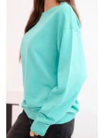 Dámska základná bavlnená mikina s elastickým lemom a okrúhlym výstrihom mätová