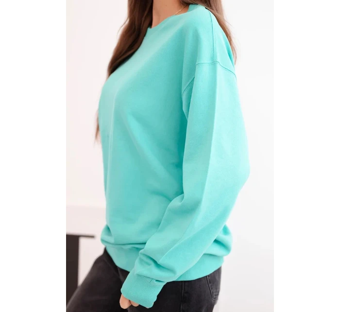 Dámska základná bavlnená mikina s elastickým lemom a okrúhlym výstrihom mätová