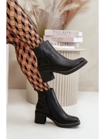 Ocieplane Botki Damskie Na Słupku Eko Skórzane Czarne Irittes Ocieplane Botki Damskie Na Słupku Eko Skórzane Czarne Irittes