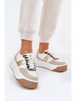 Sneakersy Damskie Na Masywnej Platformie Zwierzęcy Wzór Beżowo-Złote Telanila