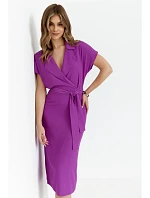 S363 Košeľové šaty s opaskom na zaväzovanie - levanduľové