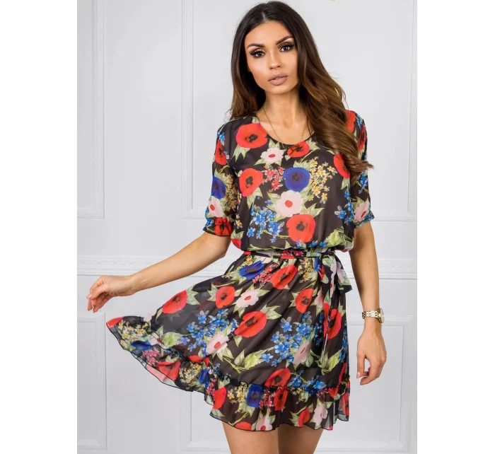 Dámské šaty LK SK model 21151449 černé s květinami - FPrice Dámské šaty LK SK model 21151449 černé s květinami - FPrice