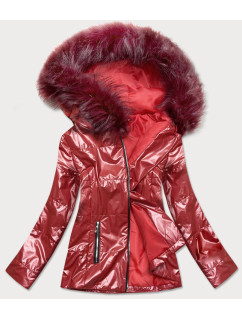 Ľahká dámska zimná metalická bunda vo vínovej bordovej farbe (721ART)