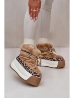 Dámske kožené snežnice s hrubou podrážkou a leopardou kožušinou Big Star Brown