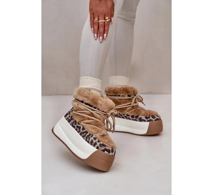Dámske kožené snežnice s hrubou podrážkou a leopardou kožušinou Big Star Brown