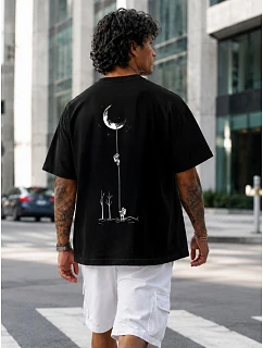 Pánske bavlnené tričko nadrozmernej veľkosti s čiernou potlačou FashionStreet NX4015R