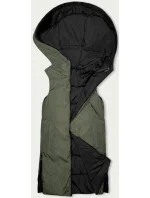 Čierna a khaki dlhá dámska obojstranná vesta (B8248-1)