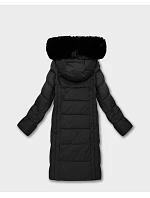 Černá dlouhá dámská bunda s kapucí model 21794496 - ROSSE LINE Černá dlouhá dámská bunda s kapucí model 21794496 - ROSSE LINE