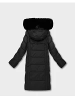 Čierna dámska dlhá bunda s kapucňou (7662#-F06)