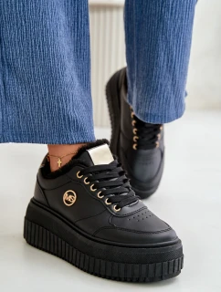 Sneakersy Buty Sportowe Damskie Ocieplane Na Masywnej Podeszwie Czarne Ardiela