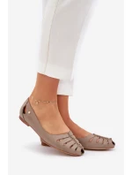 Zazoo 10009 Wygodne Skórzane Baleriny Damskie Ciemnobeżowe