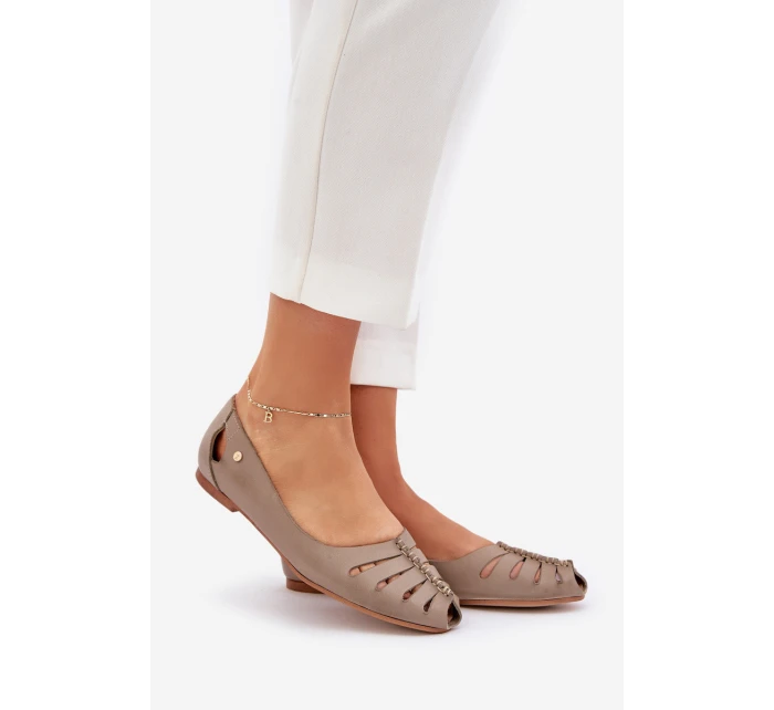 Zazoo 10009 Wygodne Skórzane Baleriny Damskie Ciemnobeżowe