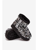 Dziecięce Śniegowce Botki Ocieplane Z Cekinami Czarno-Srebrne Rebbica