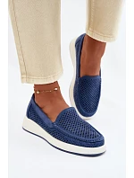 Dámské perforované mokasiny model 22069480 modré - SERGIO LEONE Dámské perforované mokasiny model 22069480 modré - SERGIO LEONE