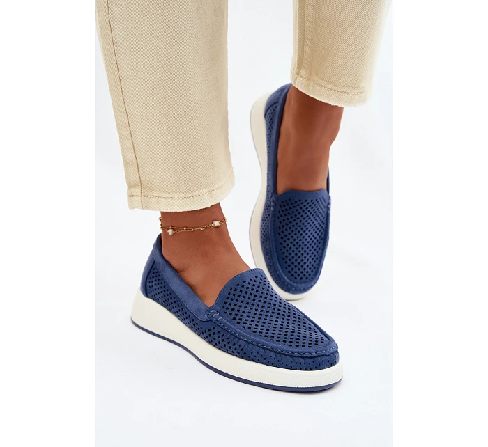Dámské perforované mokasiny model 22069480 modré - SERGIO LEONE Dámské perforované mokasiny model 22069480 modré - SERGIO LEONE