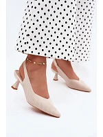 Textilné sandále na podpätku Beige Delessa
