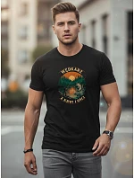 Pánske bavlnené tričko s potlačou rybára čierne FashionStreet NX0110R Pánske bavlnené tričko s potlačou rybára čierne FashionStreet NX0110R