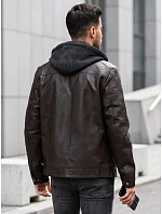 Pánska kožená zateplená bunda s kapucňou, hnedá, FashionStreet TX5148 Pánska kožená zateplená bunda s kapucňou, hnedá, FashionStreet TX5148