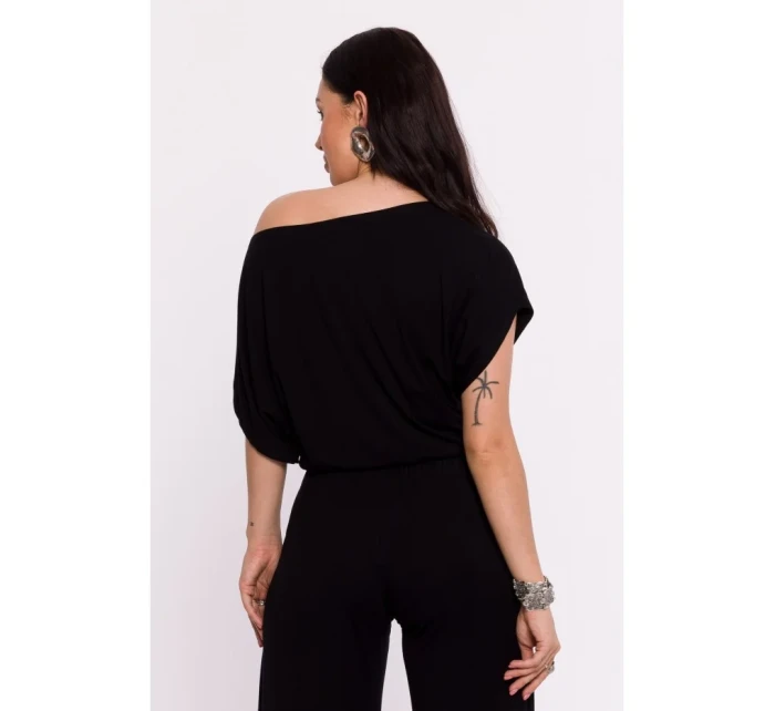 model 19670575 Viskózový top s výstřihem na ramena černý - BeWear
