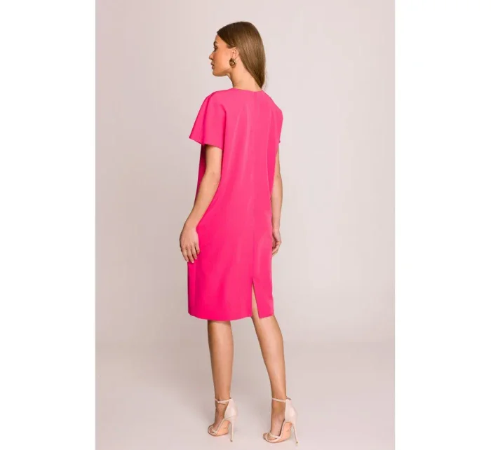 model 20966038 Šaty uvolněného střihu s výstřihem do V růžové - STYLOVE