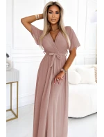 Dlouhé šaty se výstřihem a vázáním model 22316503 - numoco basic Dlouhé šaty se výstřihem a vázáním model 22316503 - numoco basic