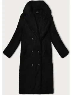 Čierny dámsky kožuch s golierom (WD2332)