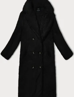 Čierny dámsky kožuch s golierom (WD2332)