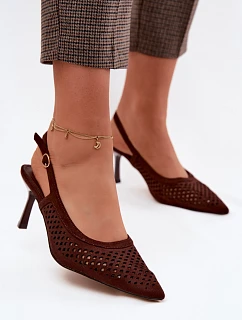 Dámské otevřené sandály na podpatku z imitace semiše Čokoládové model 22125733 - Boto