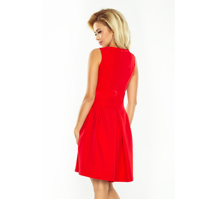 Dámske spoločenské šaty bez rukávov široká sukňa s vreckami červené - Červená - Numoco