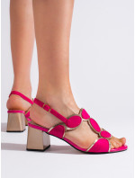 Luxusní dámské  sandály růžové na širokém podpatku
