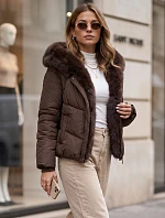 Dámska zimná prešívaná bunda s kožušinou, hnedá, FashionStreet TY5983