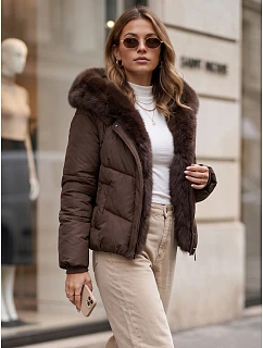 Dámska zimná prešívaná bunda s kožušinou, hnedá, FashionStreet TY5983